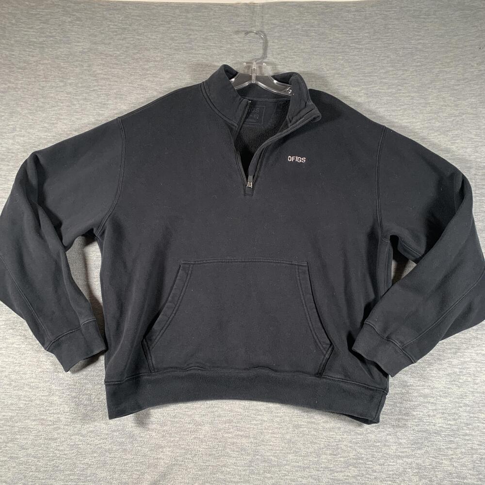 FIGS Sweatshirt Womens 2XL Black 1/4 Zip Fleece Pullover Kangaroo Pocket Logo